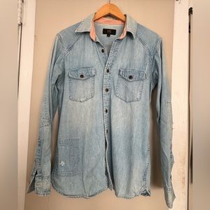 Men's Frye Distressed Denim Button Down Shirt Small